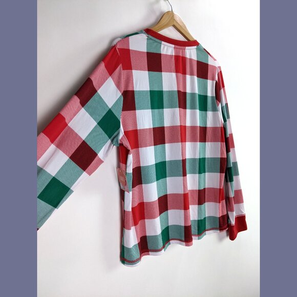 Jaclyn New York Womens Size XL Red Green Plaid Henley Long Sleeve Christmas Top - Picture 4 of 7